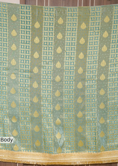 Sea Green Tissue Weaving Saree with Gota Lace and Unstitched Blouse