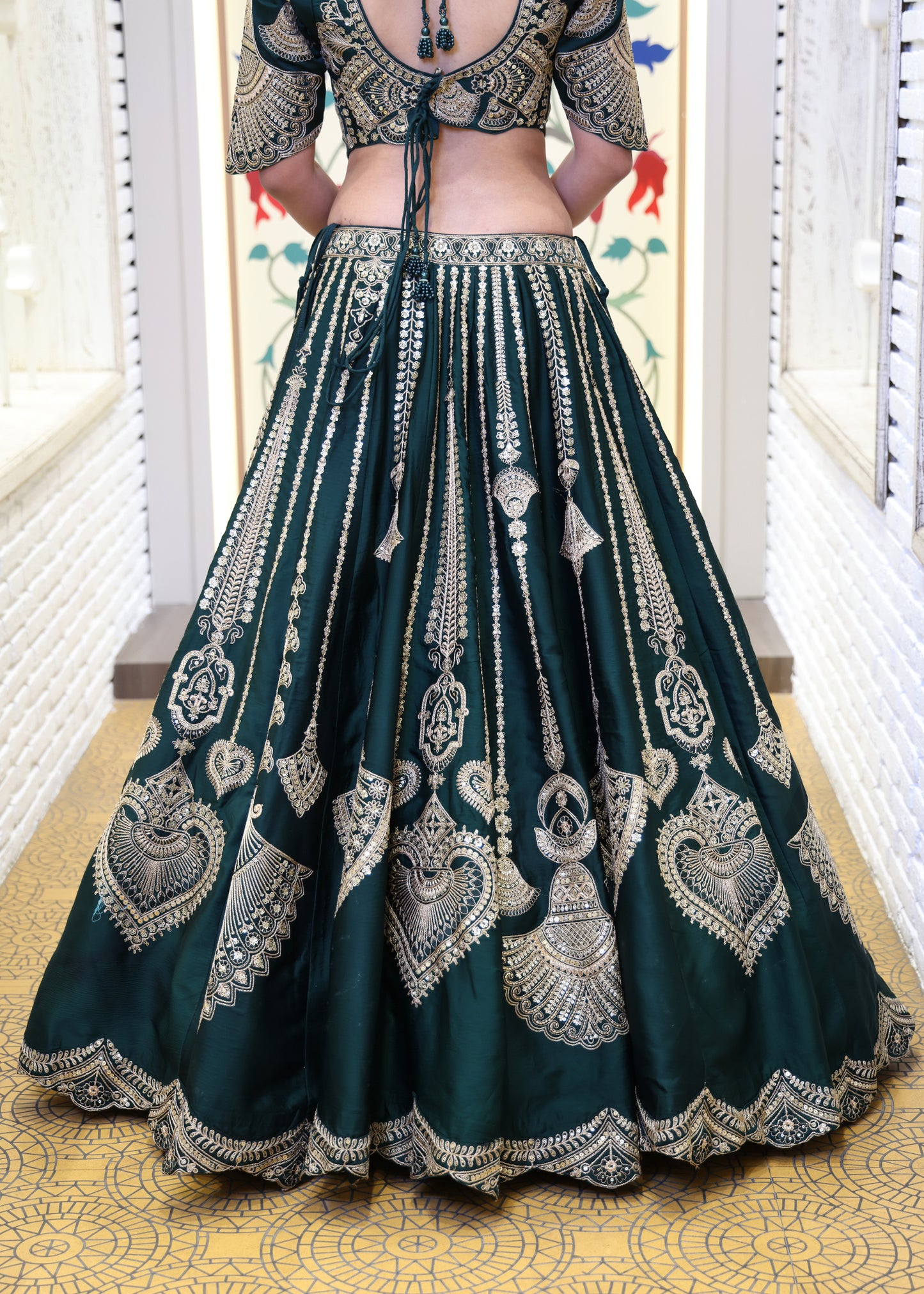 Kavya Green Handcrafted Lehenga with Stitched Blouse