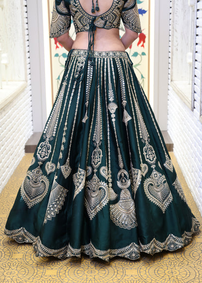 Kavya Green Handcrafted Lehenga with Stitched Blouse