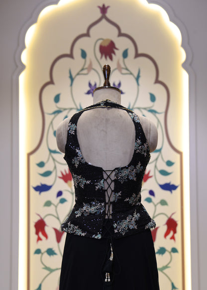 Vaani Black Sharara Corset Top Set