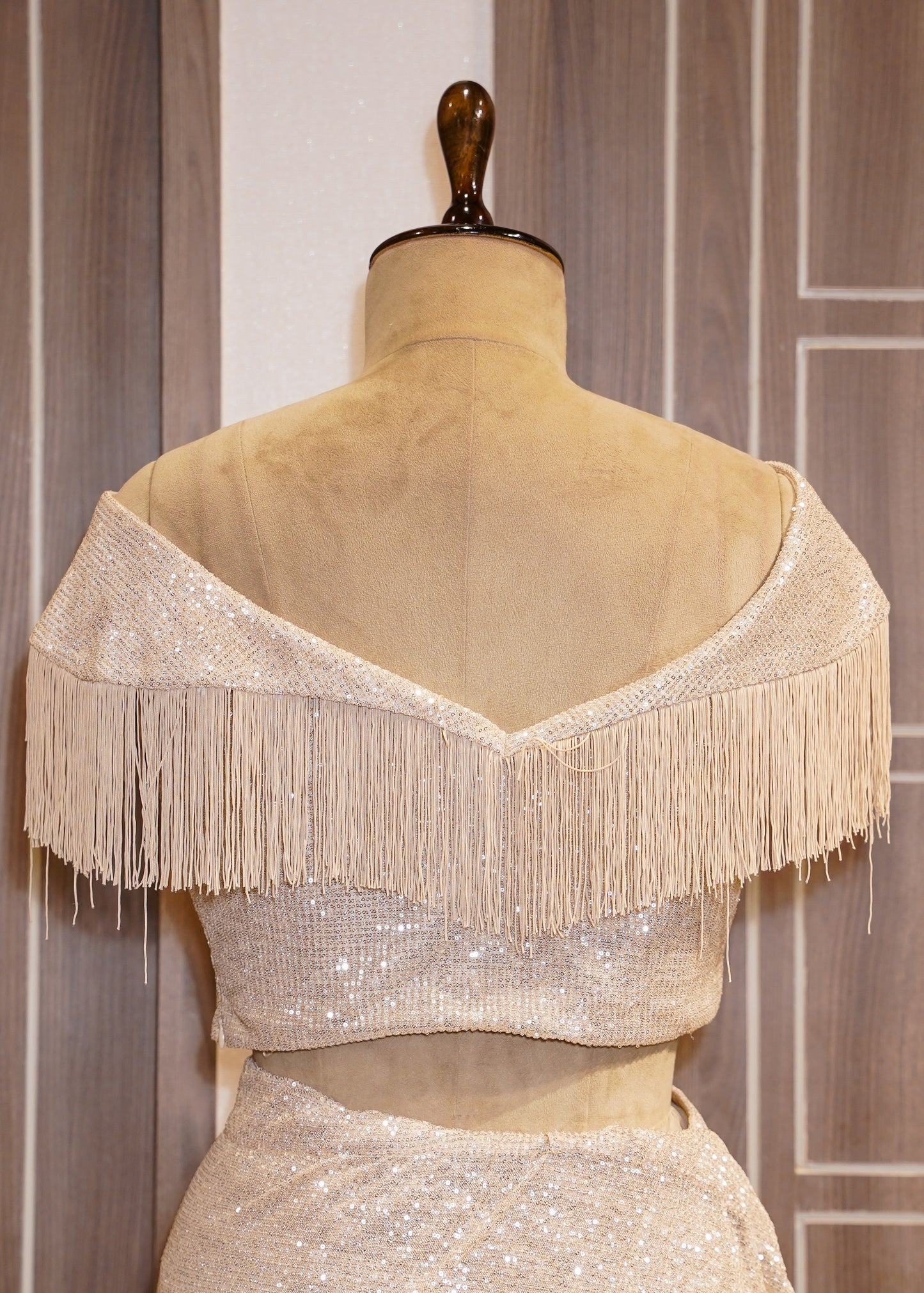 Light Golden Sequence Saree with Stitched Blouse