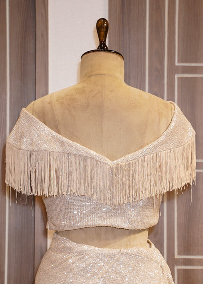 Light Golden Sequence Saree with Stitched Blouse
