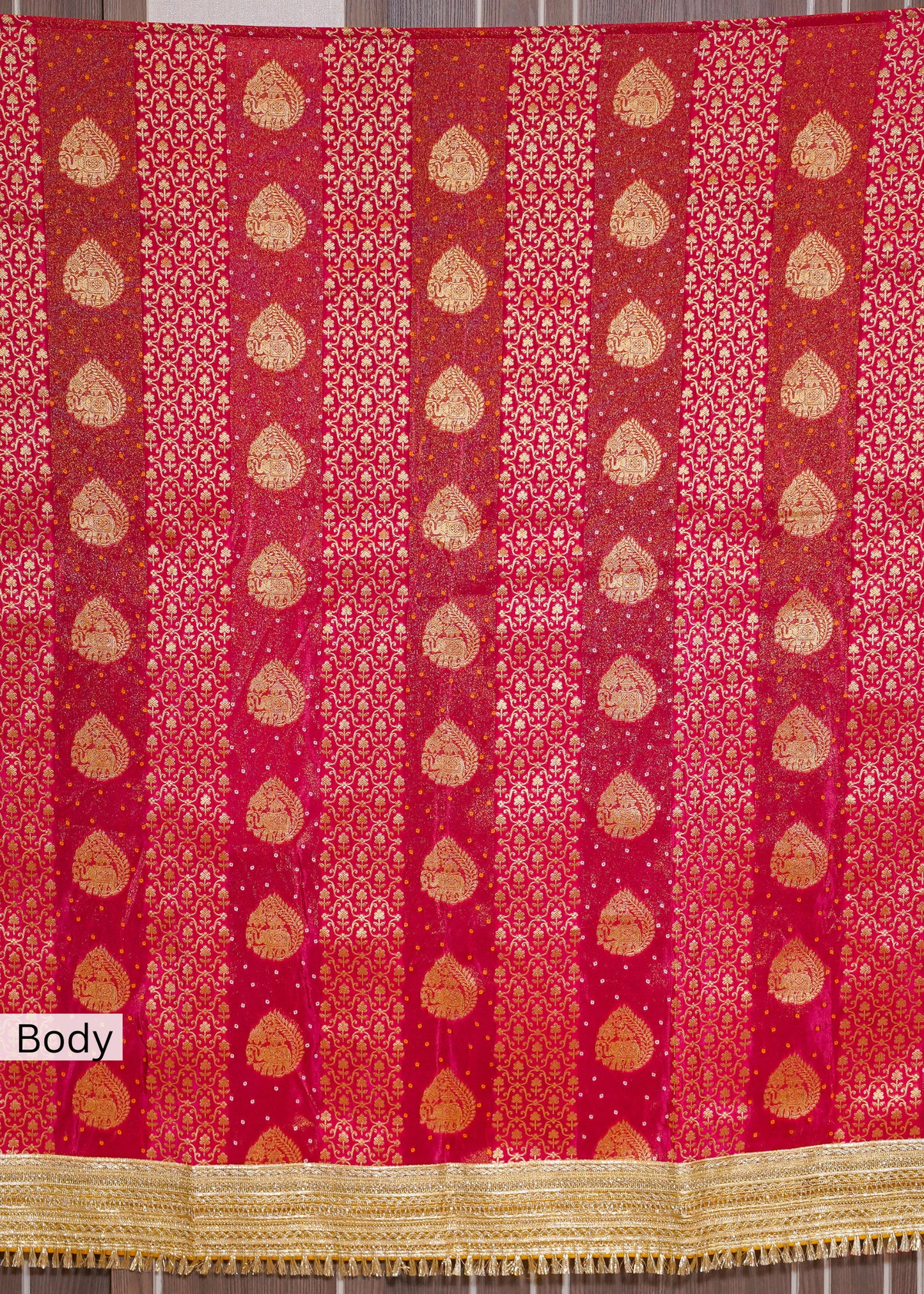 Rani Tissue Weaving Saree with Gota Lace and Unstitched Blouse