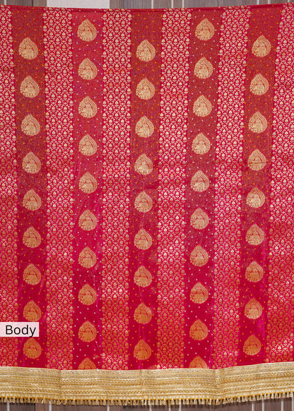 Rani Tissue Weaving Saree with Gota Lace and Unstitched Blouse