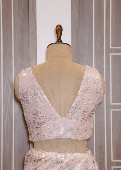 Pink Sequence Saree with Foil Work and Stitched Blouse