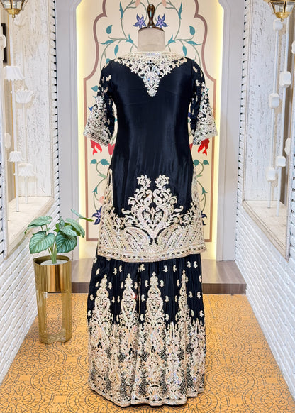 Black Party Wear Sharara Suit Set