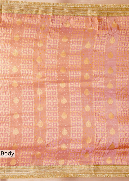 Pink Tissue Weaving Saree with Gota Lace and Unstitched Blouse