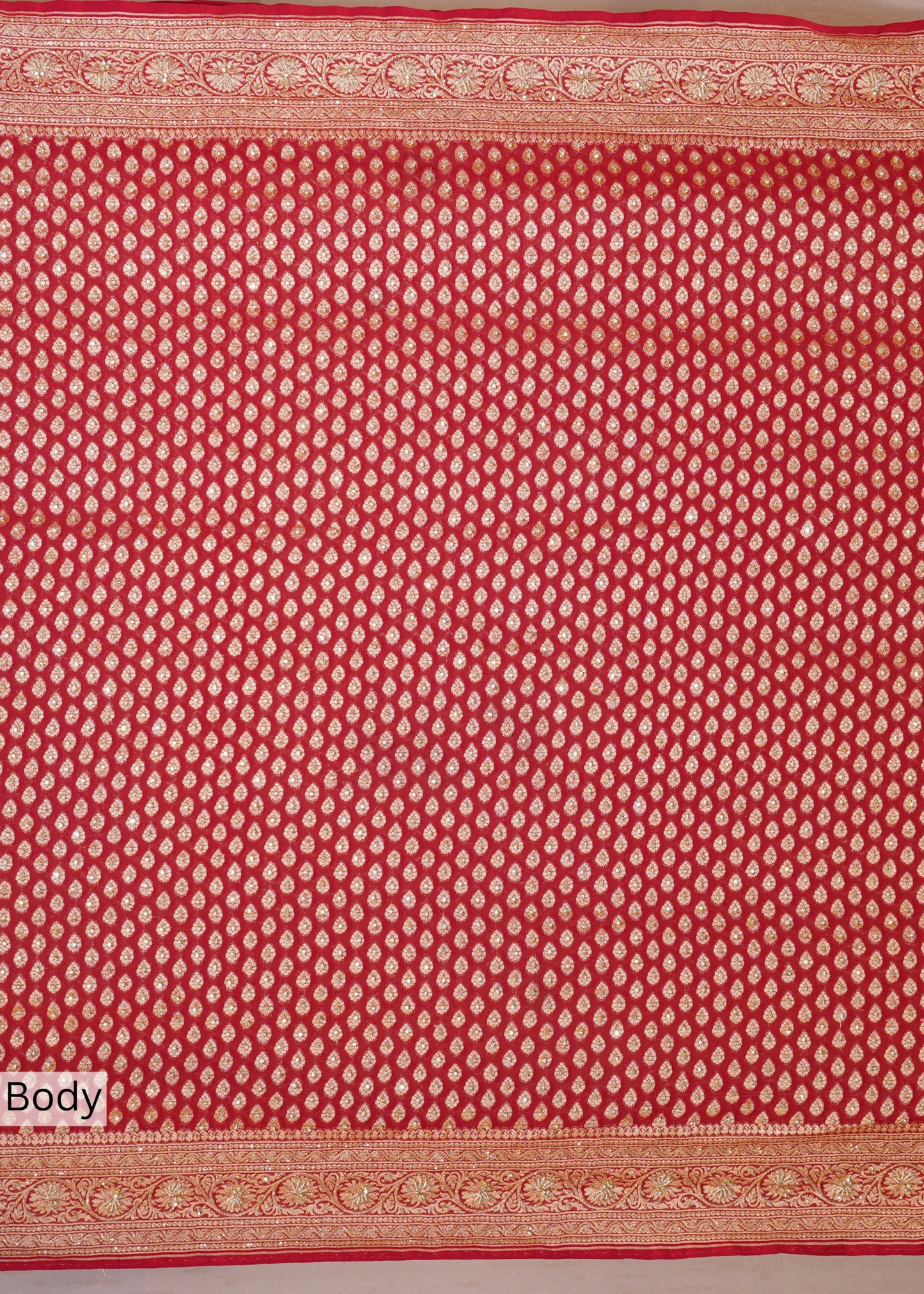Red Khadi Georgette Saree with Zardozi Embroidery