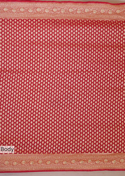 Red Khadi Georgette Saree with Zardozi Embroidery