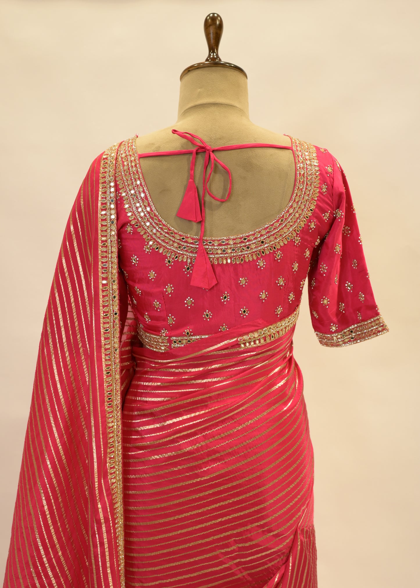 Rani Striped Zari Organza Sarees with Stitched Blouse