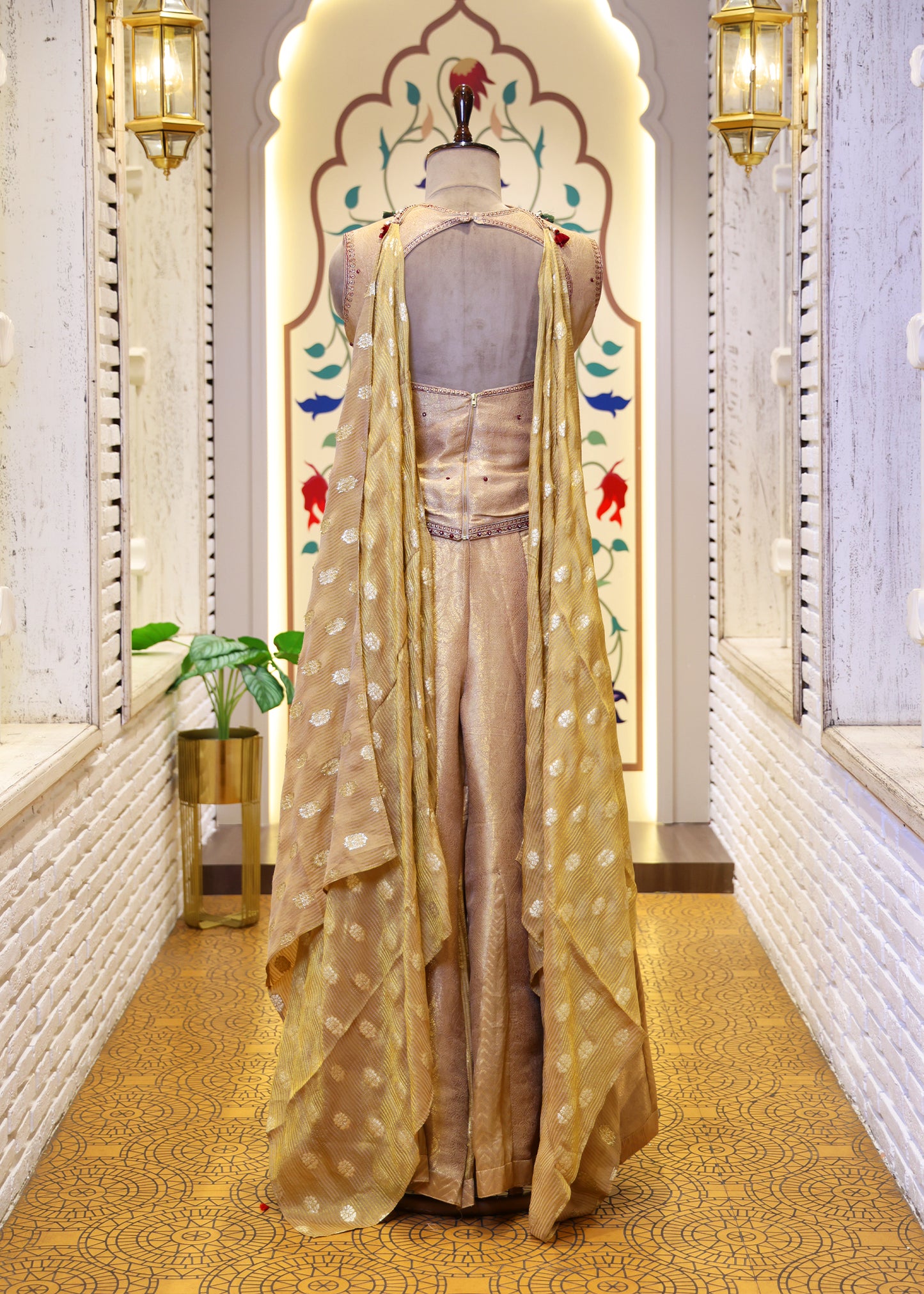 Mihika Golden Banarasi Sharara Set with Dupatta