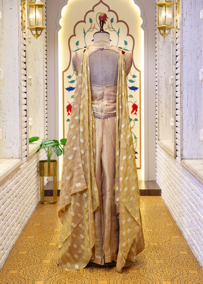 Mihika Golden Banarasi Sharara Set with Dupatta