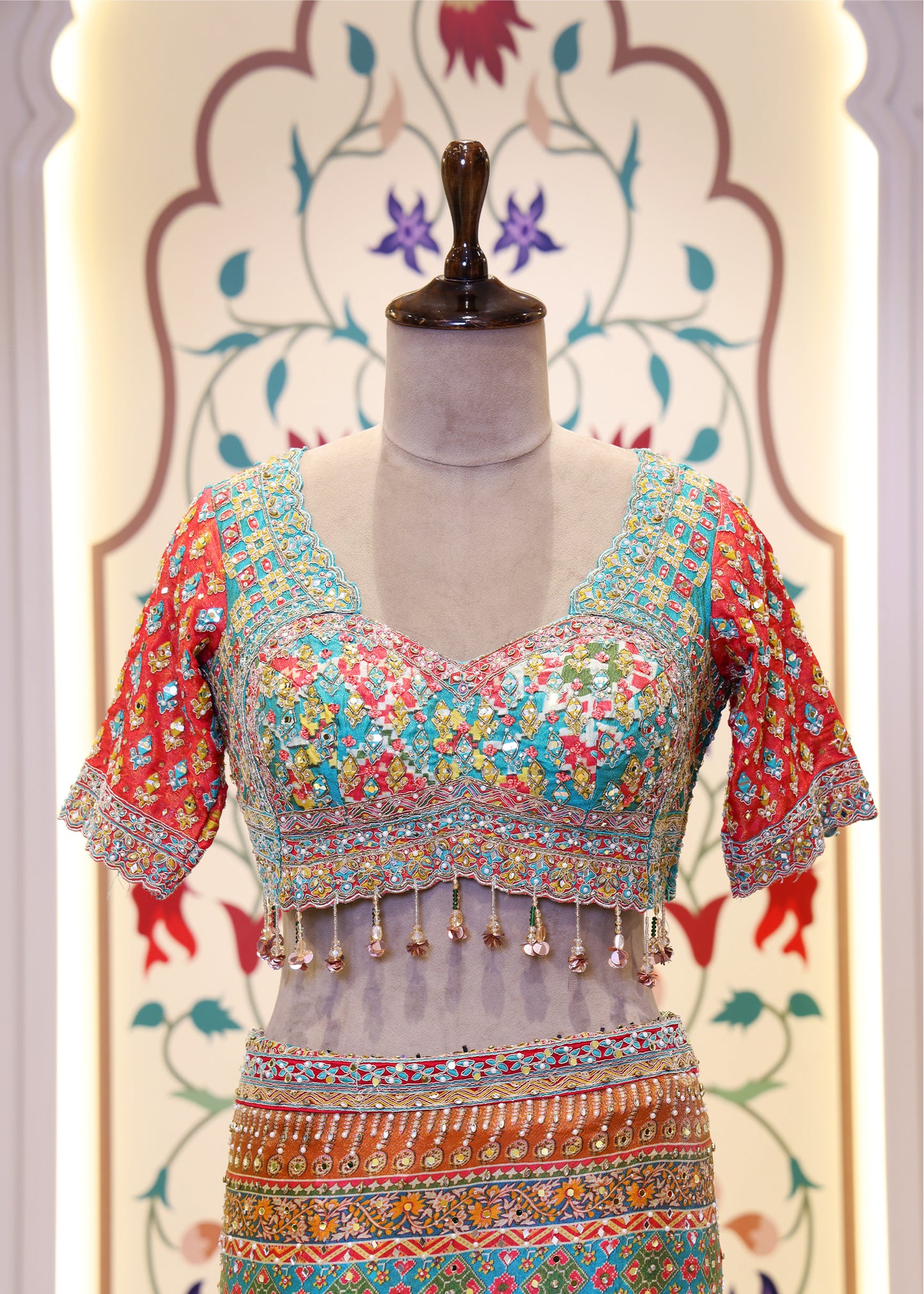 Charvi Firozi Saree with Stitched Blouse