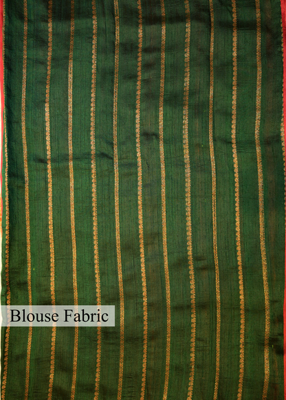 Ruby Red Raw Silk Neem Zari Boota Saree with Unstitched Blouse