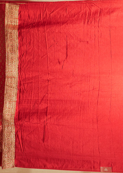 Ruhani Mehroon Booti Embroidered Dola Silk Saree with Unstitched Blouse
