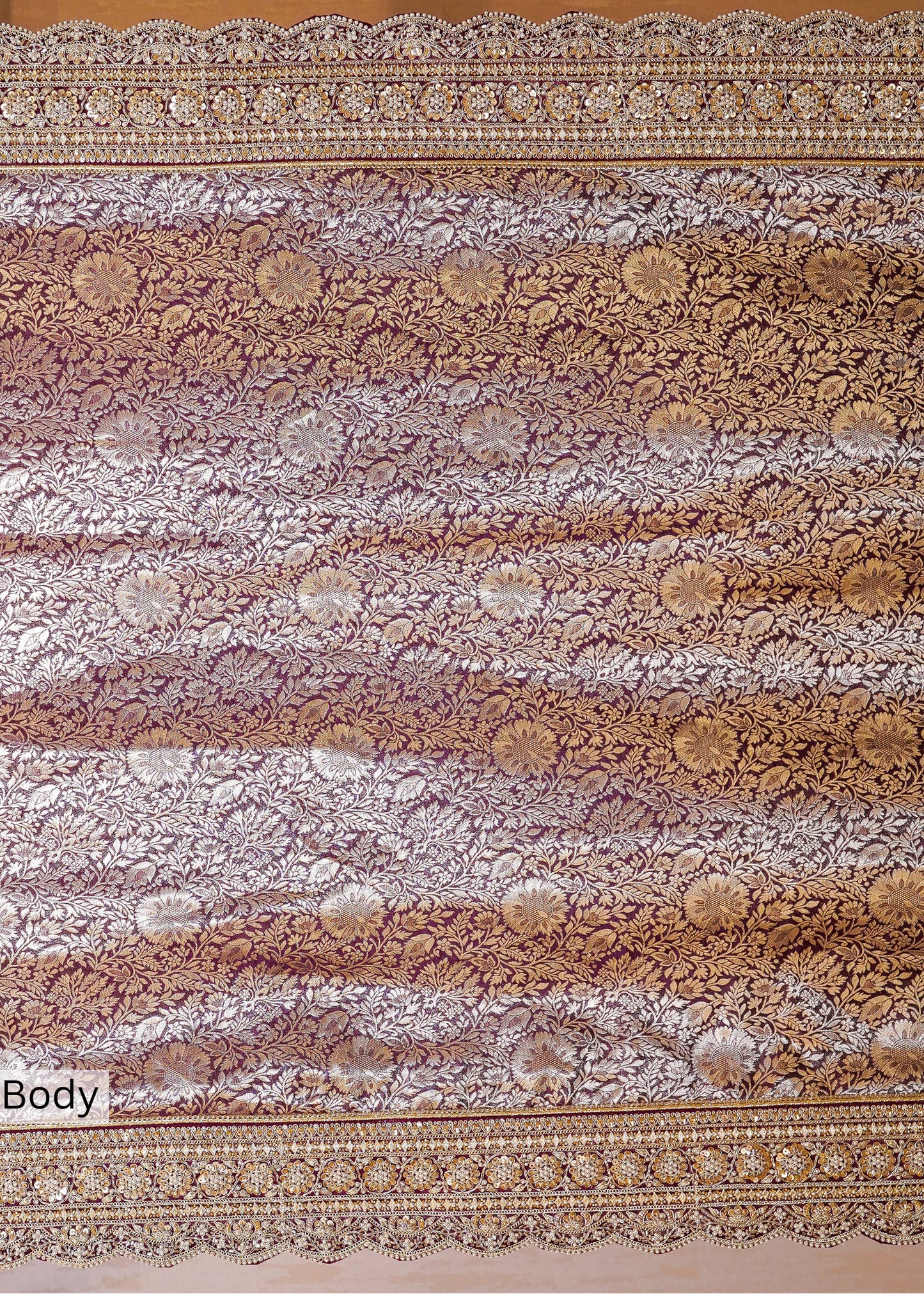 Wine Green Silk Bead Embroidered Border Saree with Unstitched Blouse