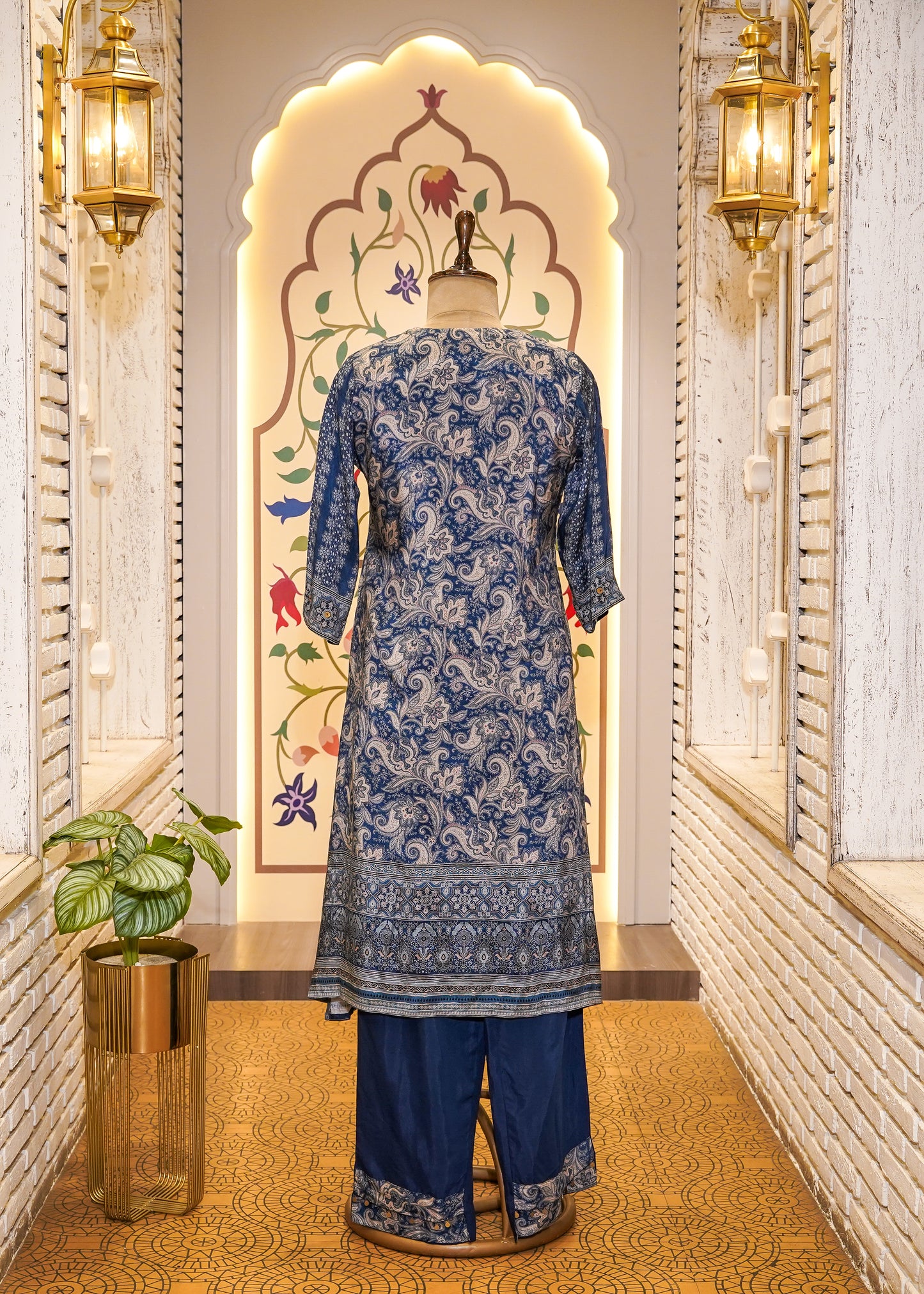 Blue Muslin Printed 3 pc Kurti set