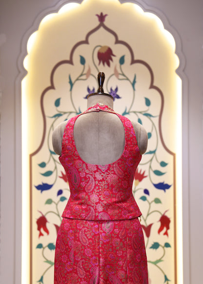 Saiyaara Pink Banarasi Sharara Corset Top Set