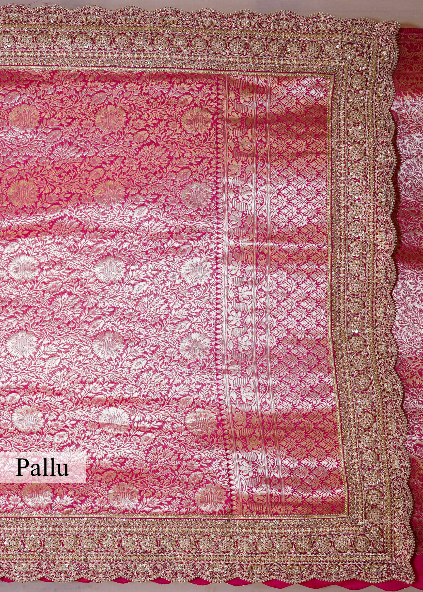 Rani Silk Bead Embroidered Border Saree with Unstitched Blouse