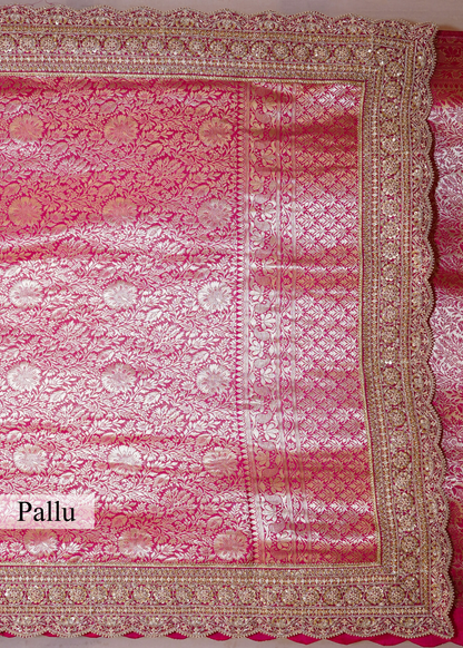 Rani Silk Bead Embroidered Border Saree with Unstitched Blouse