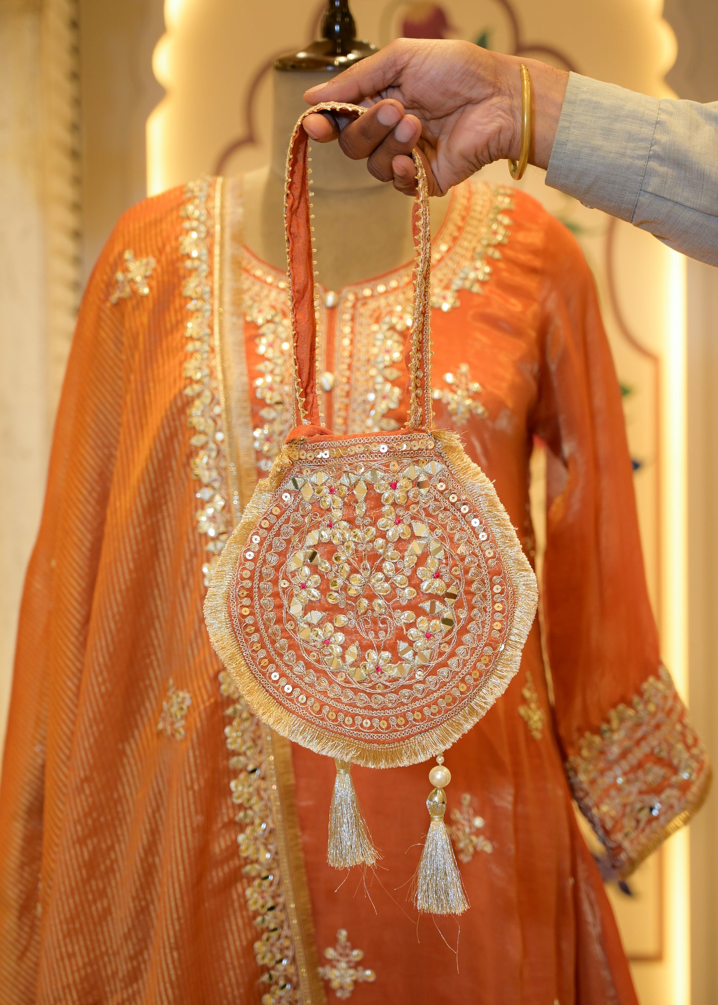 Narangi Gotta Patti Farsi Salwar Stitched Suit Set