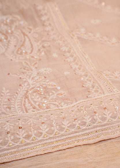 Pink Mul Cotton Thread Embroidered Unstitched Suit Set