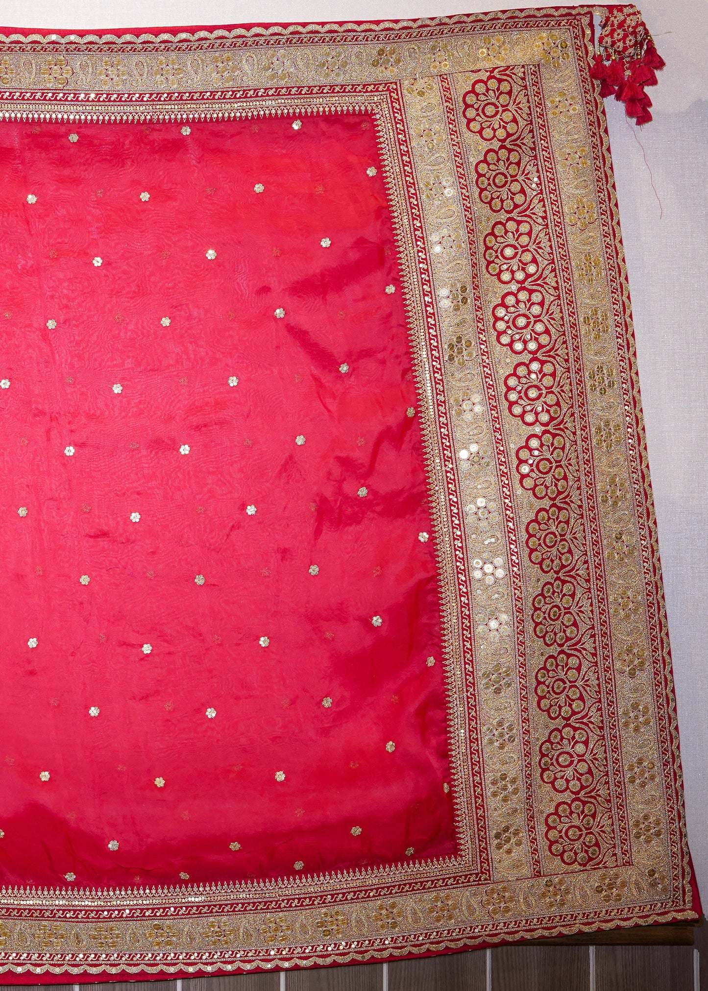 Royal Dual Tone Red & Deep Red Handcrafted Bridal Lehenga with Paisely Motifs & 2 Dupattas