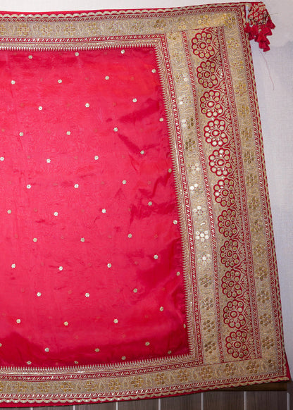 Royal Dual Tone Red & Deep Red Handcrafted Bridal Lehenga with Paisely Motifs & 2 Dupattas