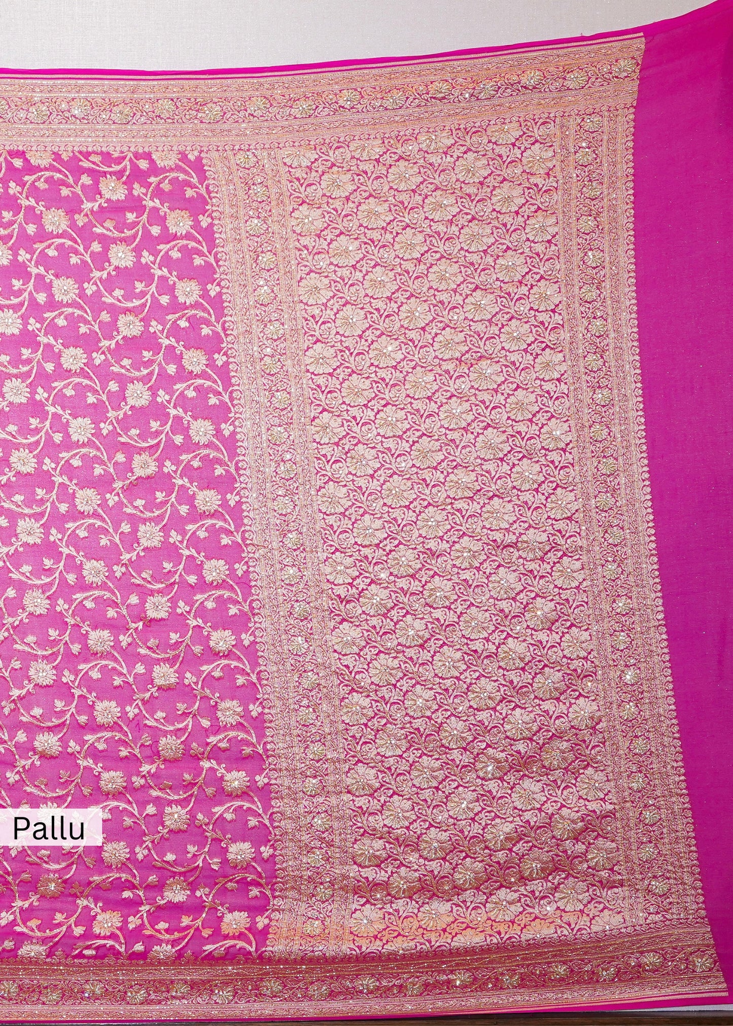 Rani khadi Georgette Jaal Saree with Zardozi Embroidery