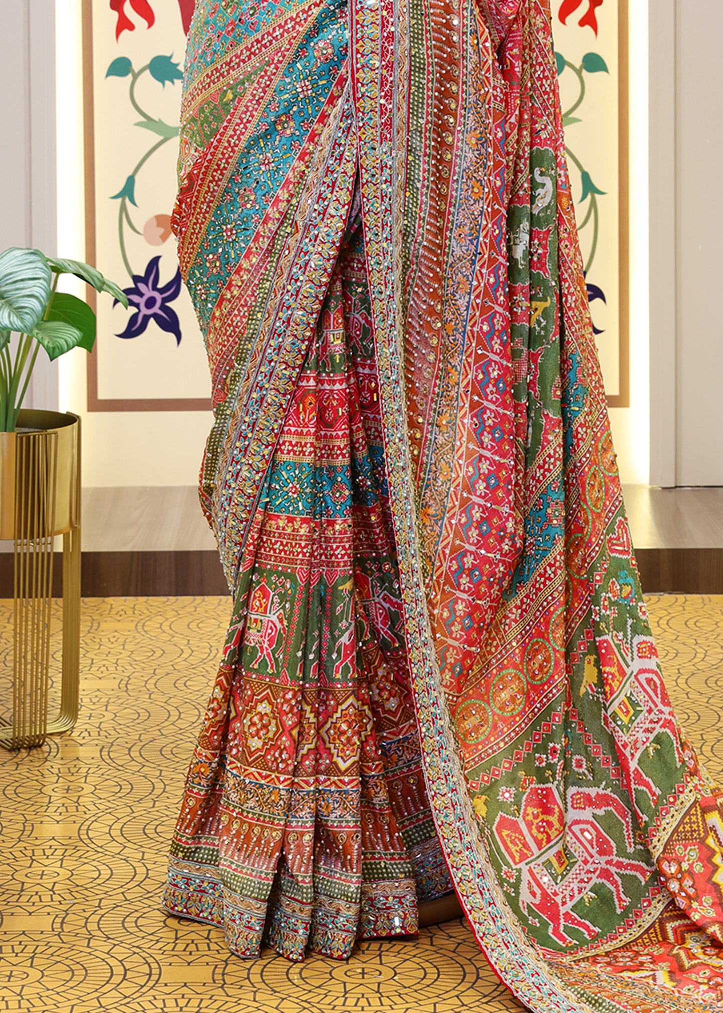 Charvi Firozi Saree with Stitched Blouse