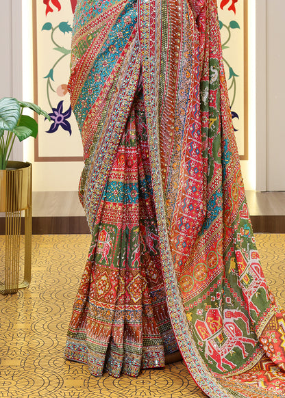 Charvi Firozi Saree with Stitched Blouse