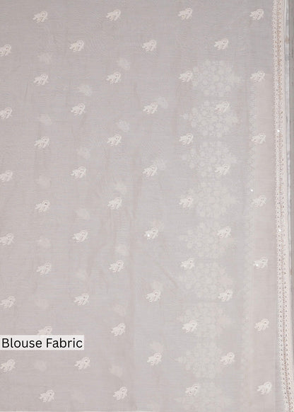 Ivory Mul Cotton Thread Embroidered Saree with Unstitched Blouse
