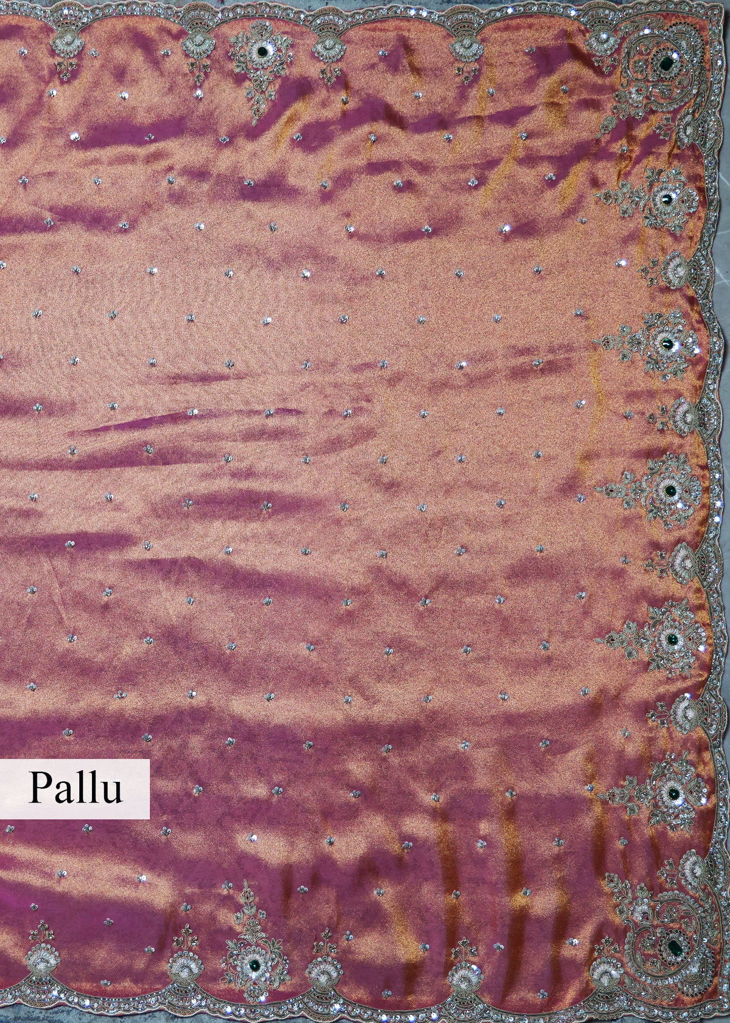 Sitara Peach Gemstones Saree with Unstitched Blouse
