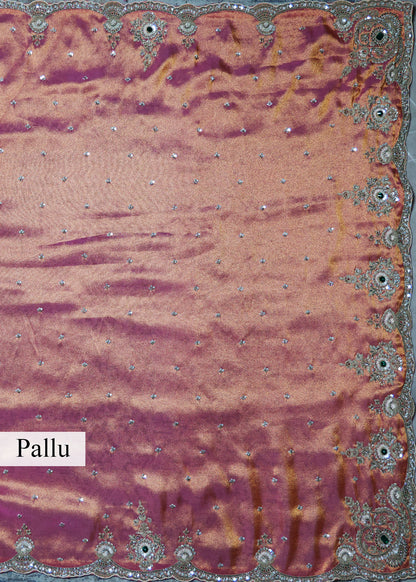 Sitara Peach Gemstones Saree with Unstitched Blouse