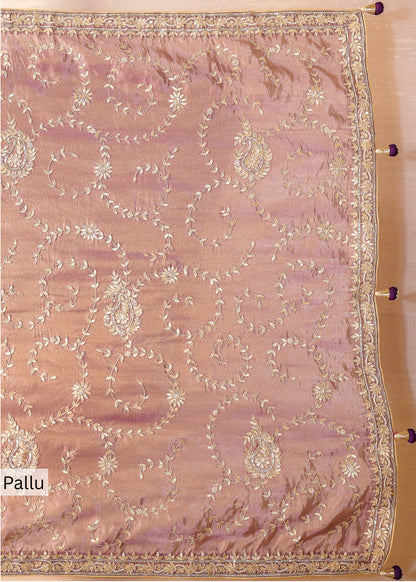 Lavender Hand Embroidered Gota Pati Saree with Unstitched Wine Blouse