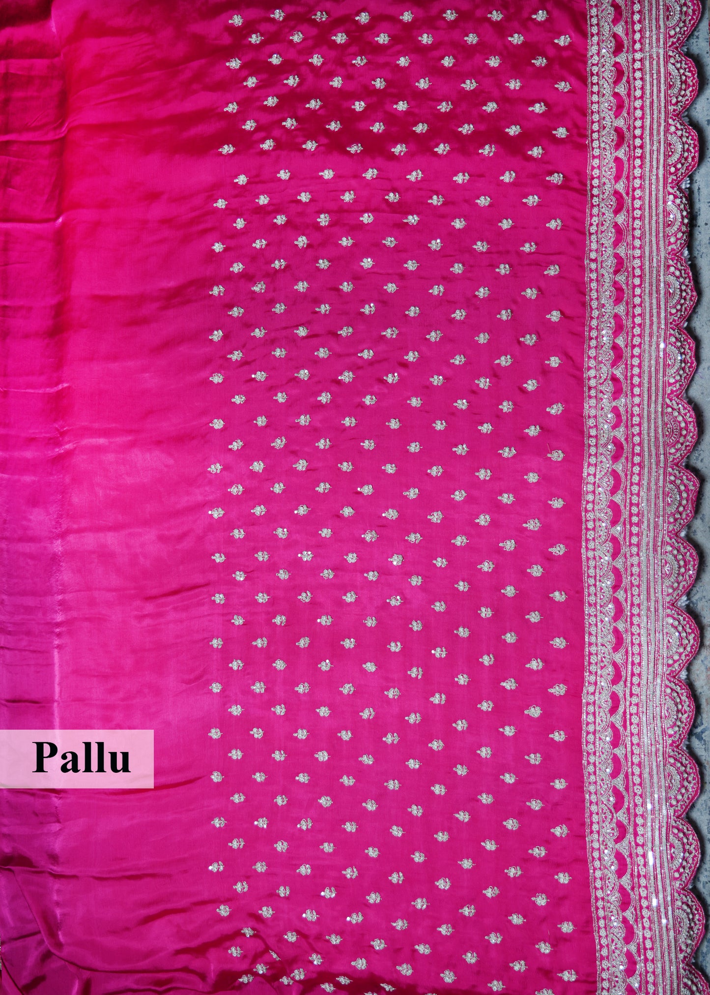 Gulzaar Pink Zari & Mooti Heavy Scallop Border Saree with Unstitched Blouse
