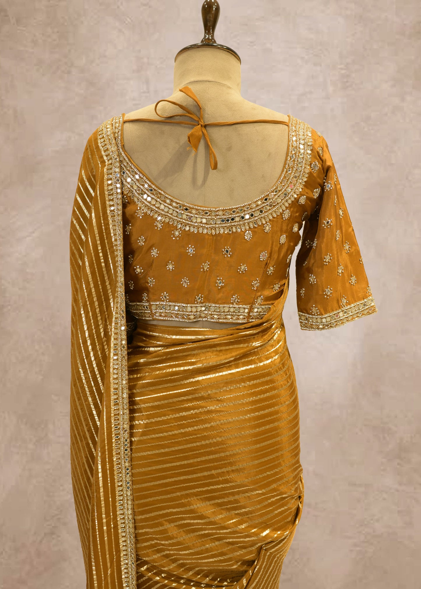 Mehendi Green Striped Zari Organza Sarees with Stitched Blouse