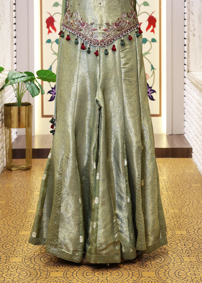 Mihika Green Banarasi Sharara Set with Dupatta