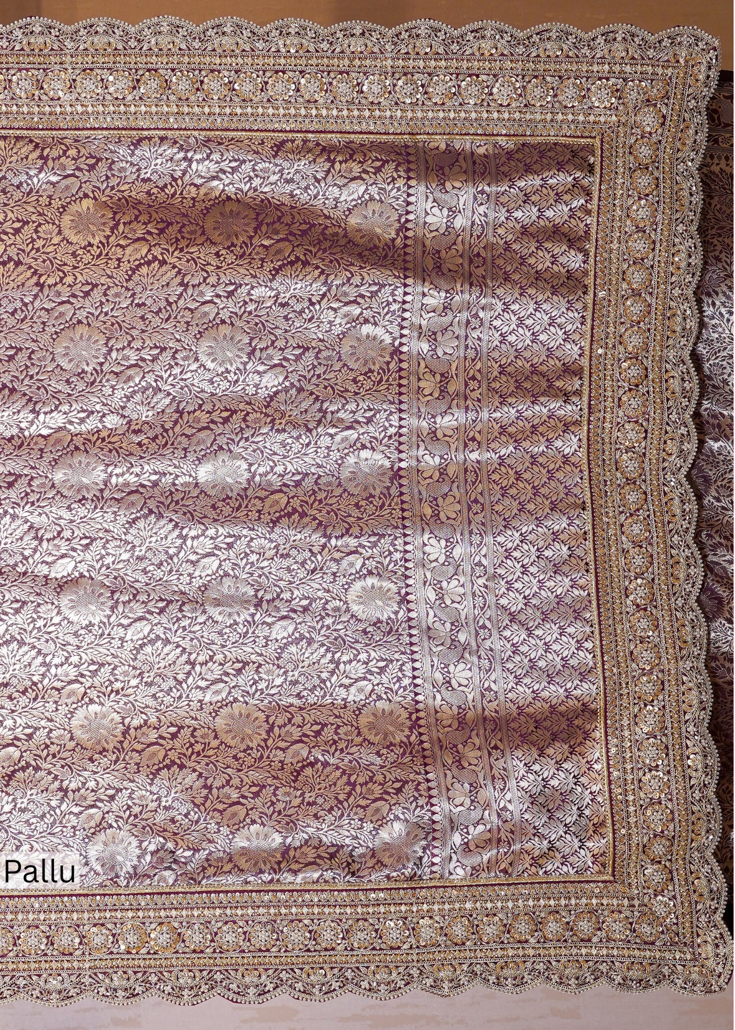 Wine Green Silk Bead Embroidered Border Saree with Unstitched Blouse