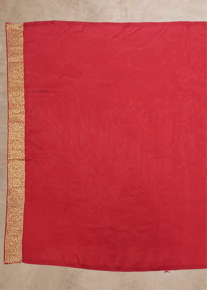 Red Booti Embroidered Dola Silk Saree with Unstitched Blouse