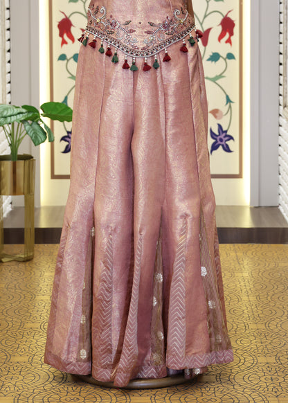 Mihika Peach Banarasi Sharara Set with Dupatta