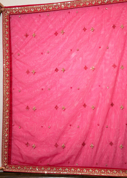 Rani Bead Embroidered Kali Peacock Style Bridal Lehenga with Stitched Blouse & 2 Dupattas