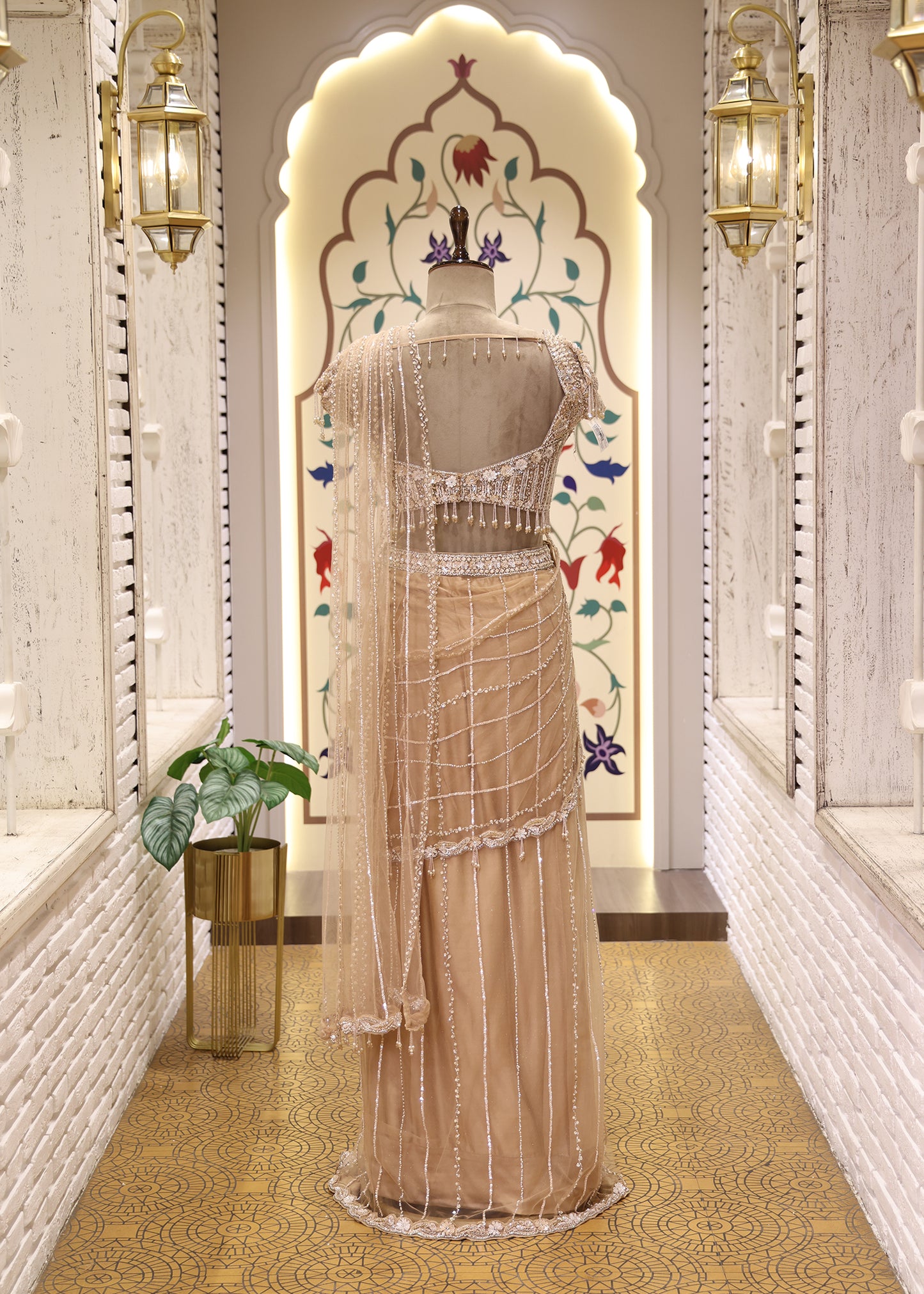 Mihira Golden Beads & Tassel Pre draped Saree