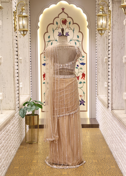 Mihira Golden Beads & Tassel Pre draped Saree