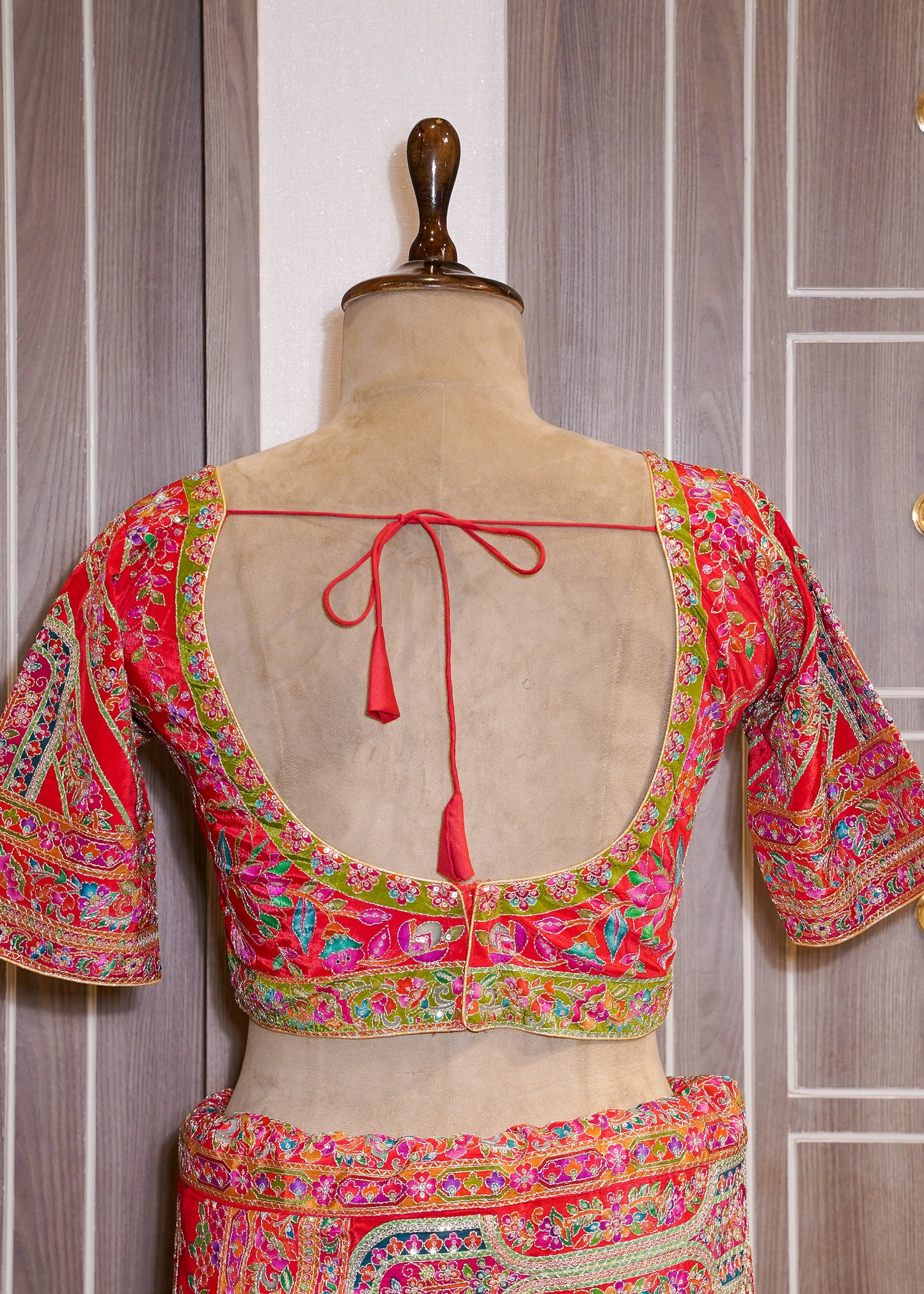 Red Printed Zari Embroidered Designer Saree with Stitched Blouse