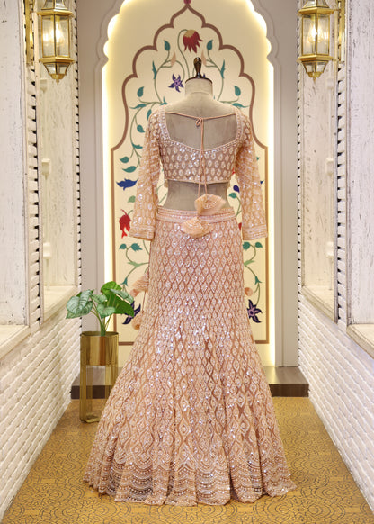 Doll Peach Fishcut Lehenga with Beads