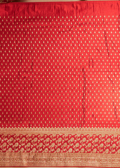 Ruhani Mehroon Booti Embroidered Dola Silk Saree with Unstitched Blouse