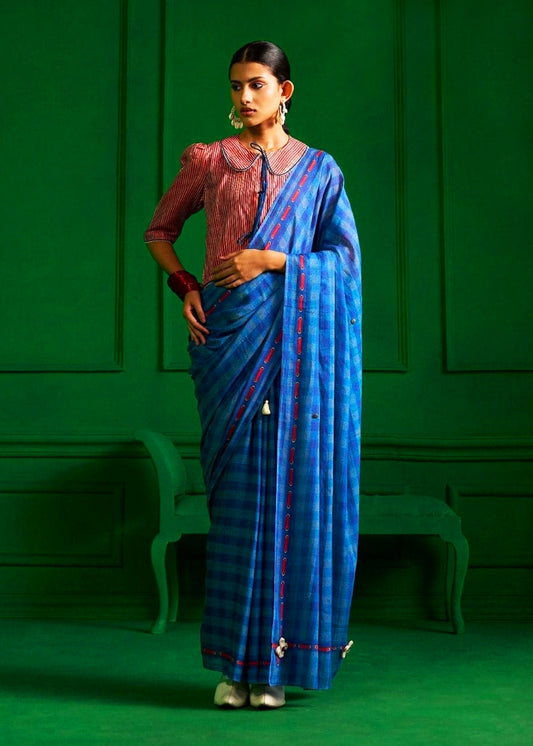 Neelkamal Navy Blue Cotton Saree with Unstitched Blouse