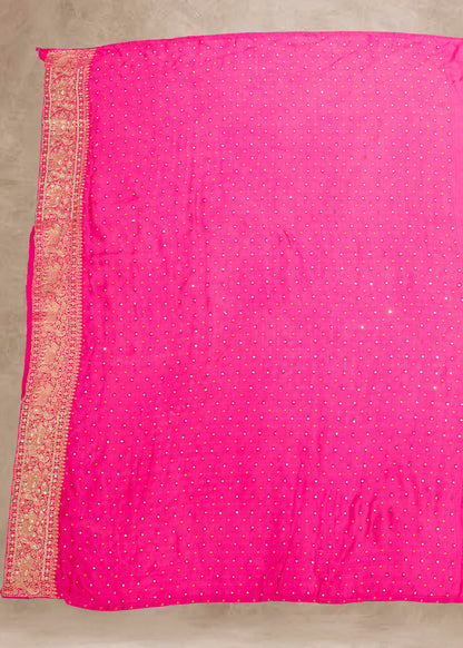 Rani Hand Embroidered Dola Silk Saree with Elephant Motifs and Unstitched Blouse
