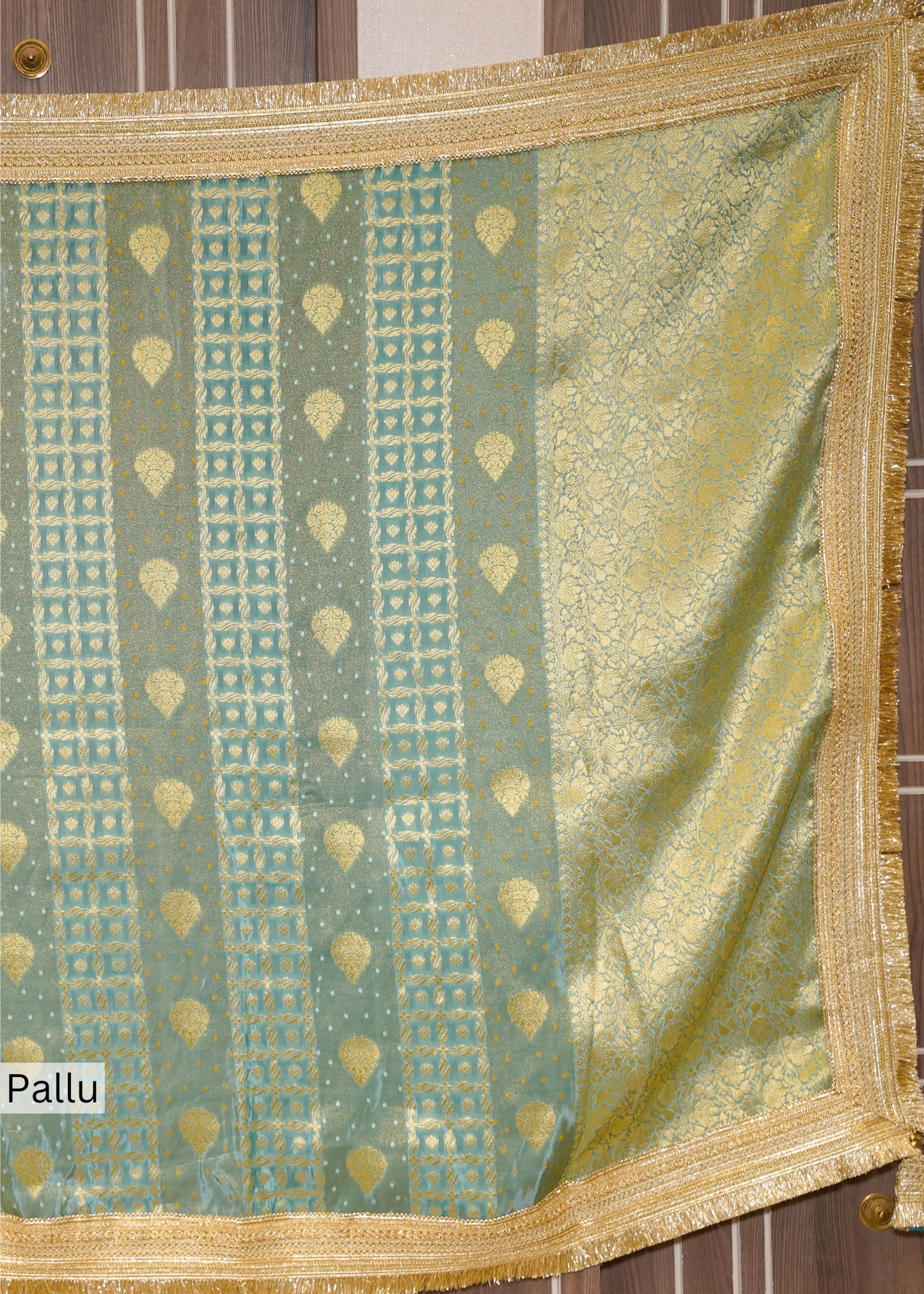 Sea Green Tissue Weaving Saree with Gota Lace and Unstitched Blouse